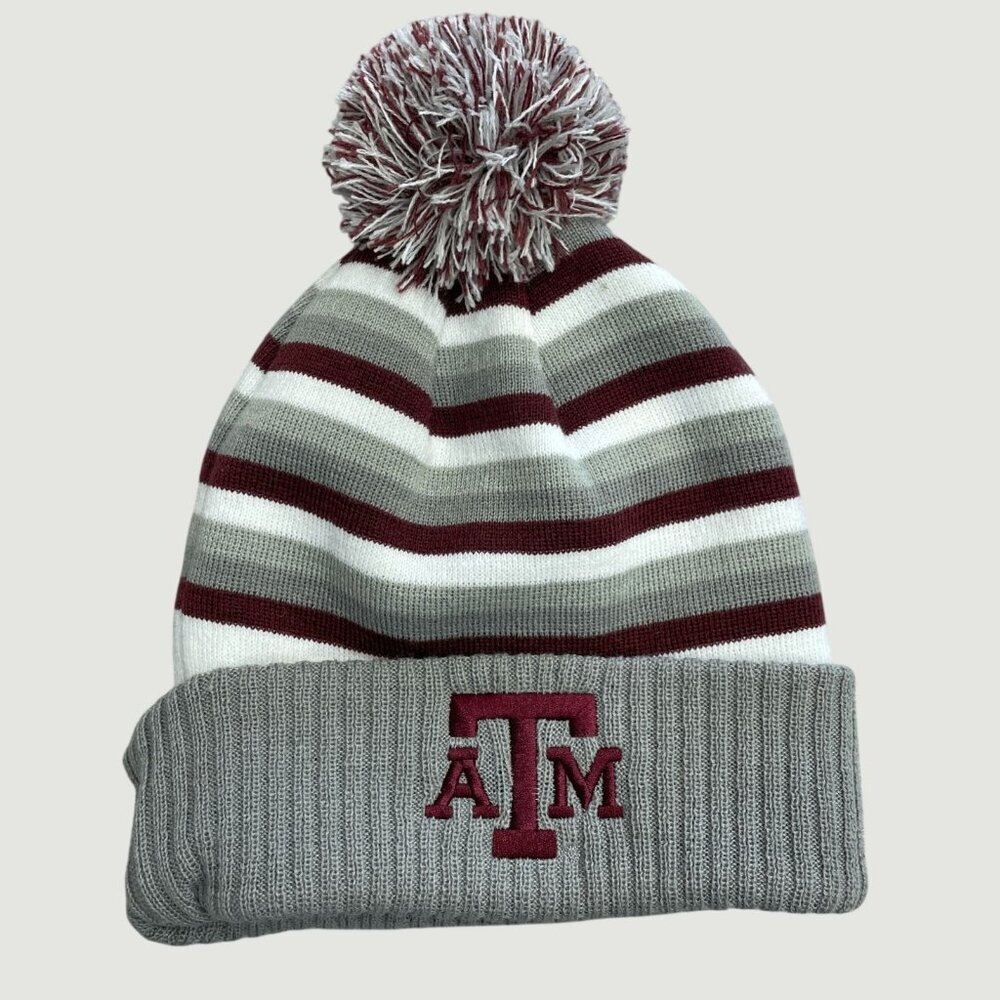 Captivating Women's Texas A&M Striped Knit Pom Beanie Hat With Embroidered h1891